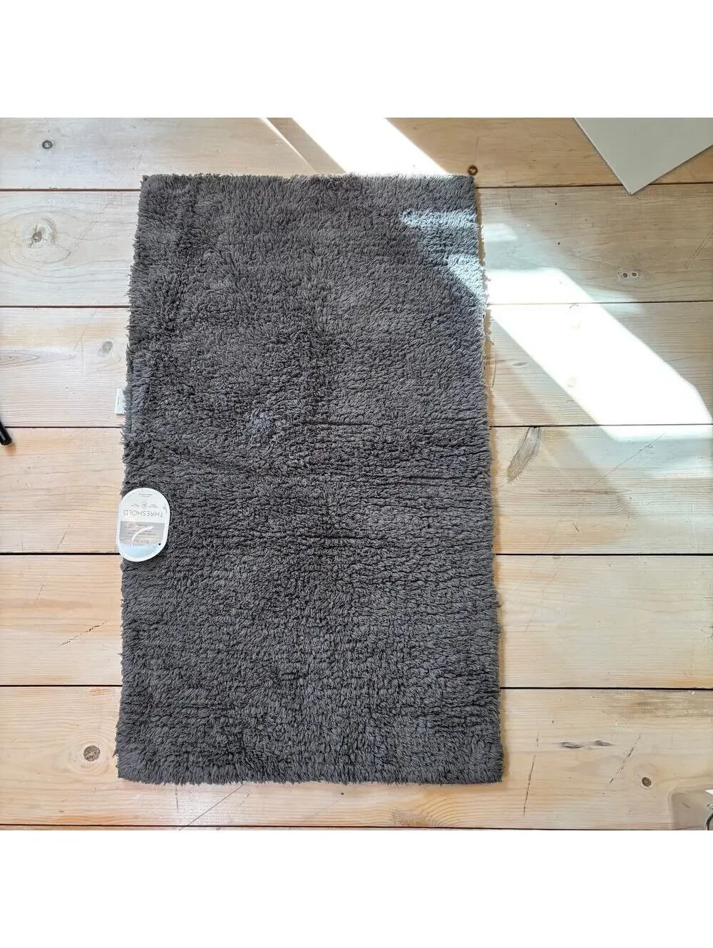 Threshold NWT Gray Performance Plus Reversible 100% Cotton Bath Rug 20x34